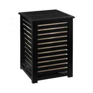 Panier à linge avec couvercle en bois coloris noir - Longueur 40 x Profondeur 38 x Hauteur 58 cm