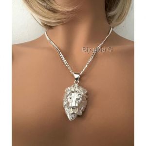 Pendentif - BIJOUXIA - Tête de Lion - Argent Massif 925 - Grande Taille - Relief Robuste