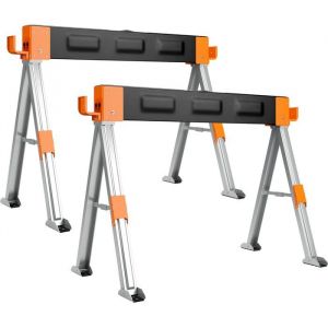SogesHome Tréteaux Pliables X 2-1000kg-Métal-Surface Antidérapante-Poignées de transport-Réglable en hauteur-Noir et Orange