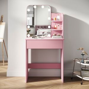 SIRHONA Coiffeuse avec Miroir Table de Maquillage avec Grands Tiroirs et étagères de rangement Rose 70x40x140cm