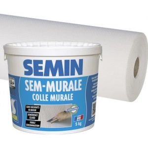 Colle pour toiles de verre et revêtements muraux légers en pâte Semin - seau 10 kg et toile de verre - motif maille -  50 m x 1 m