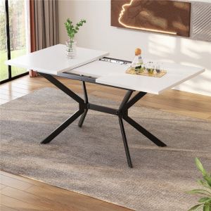 Table &agrave; Manger Extensible Blanche 120&ndash;160 cm pour 4 &agrave; 6 Personnes avec Pieds en M&eacute;tal Noir Table Cuisine Petit Espace Scandinave