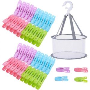 Panier avec 40 Pièces Pinces a Linge Plastique Panier Pince à Linge a Suspendre Sac pour Epingles à Linge Epingle à Linge Solide