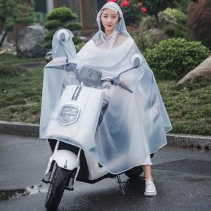 Poncho PVC imperméable avec capuche vélo électrique Poncho de pluie simple transparent Visière amovible