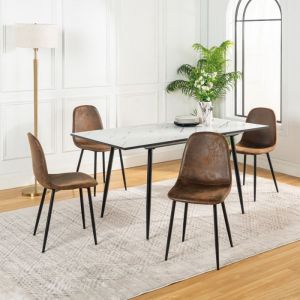 URBAN MEUBLE Ensemble table et chaises 1+4 table extensible table blanche et chaises marron style scandinave