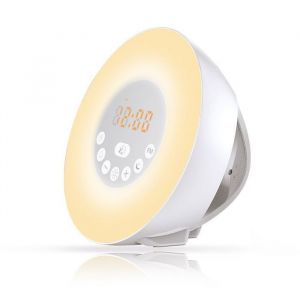 R&eacute;veil Simulateur dAube - CONFO&reg; - Bluetooth - Lumi&egrave;re Color&eacute;e - Rechargeable USB - Design Rond