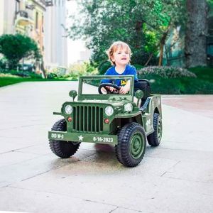 Voiture militaire ATAA Jungla 12V Vert Kaki - Voiture &eacute;lectrique pour enfant avec batterie 12v et t&eacute;l&eacute;commande