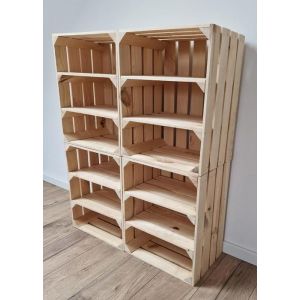 Caisse bois - PYXIDAS - Caisses avec 2 courtes &eacute;tag&egrave;res - 50x40x30 cm - Lot de 4 - Naturel