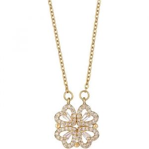 Collier Femme Trèfle à Quatre Feuilles Pendentif Coeur Bijoux Plaqué Or Acier Inoxydable