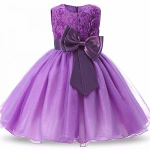 Robe C&eacute;r&eacute;monie Princesse B&eacute;b&eacute;-Fille Sans Manches en Tulle Robe de Bal Avec Ceinture Noeud Papillon - Violet