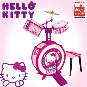 Jouet musical - HELLO KITTY - Batterie et tabouret rose - 3 El&eacute;ments Avec Siege