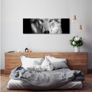 Art Image de qualité Portrait - Loup Noir Blanc Tableau sur toile 150 x 50 cm sans Cadre