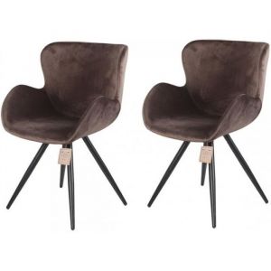 Lot de 2 Chaises velours marron et pieds métal noir - fauteuil design contemporain scandinave - LOTUS