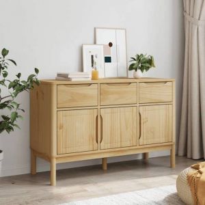 Brun Buffet de rangement - SOLOMOON - Commode salon - FLORO marron cire 114x43x74 cm - bois massif de pin FR4645