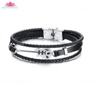 Bracelet homme Bijoux-21cm La mode Tendance Acier inoxydable Guitare Cuir Bracelet de musiqueCadeau f&ecirc;te des p&egrave;res