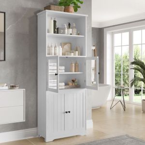 Meuble Armoire Colonne Salle de Bain espace de Rangement -57.4 x 28.5 x 160 cm -r&eacute;sistante &agrave; lhumidit&eacute; blanc