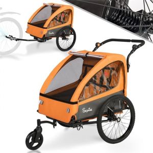 SEPNINE Remorque Velo Enfant et Poussette 2 en 1 avec Suspension remorque de Velo pour 1 &agrave; 2 Enfants Pliable （Orange）