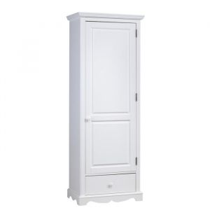 Bonnetière Blanche Style Anglais 1 Porte 1 Tiroir 4 Niches L 70 H 186 P 42 cm - L 70 x l 42 x H 186 cm
