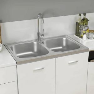 HSF&reg;&Eacute;vier de cuisine &agrave; - 2 bacs - R&eacute;sistance &agrave; la chaleur jusqu&agrave; 280 &deg; C - lavabo argent&eacute; 800x500x155 mm inox cvk67736