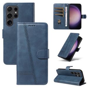 Pour Samsung Galaxy S24 Ultra 6.8 Housse Classics Cuir Portefeuille Etui Porte Cartes avec Support Antichoc Case Bleu
