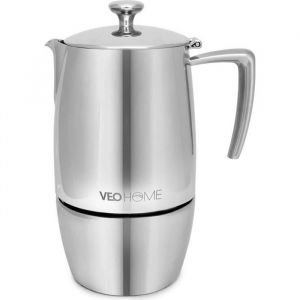 VeoHome - Cafetière Italienne Inox Incassable - 10 Tasses Expresso 500ml - Compatible Induction Gaz Céramique Lave-vaisselle