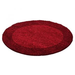 Tapis Shaggy - AYYILDIZ - ROUGE-BORDEAUX - 120x120 cm - Rond - 30 mm de hauteur de pile