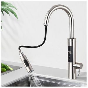 Robinet &eacute;lectrique et affichage num&eacute;rique LED Mitigeur Cuisine avec douchette extractible bec en forme de U inverseur 2 jets
