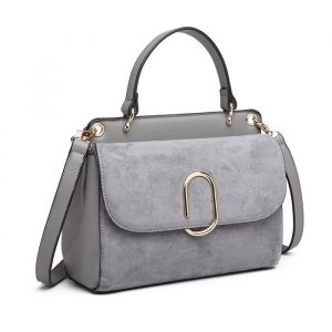 Miss Lulu Sac &agrave; Main Femme 22x16x9.5cm Sac &agrave; Bandouli&egrave;re Femme Sac &agrave; Rabat avec Boucle M&eacute;tallique Carr&eacute;e en Cuir PU Gris