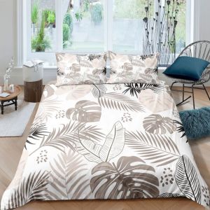 Parure de lit - MOUTON MAISON DECO - jungle tropicale feuilles de palmier - Rose Gris Noir Blanc - Microfibre- 240x260 cm