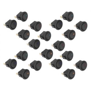 Qiilu interrupteur à bascule rond 12 V 20 pièces 12V interrupteur à bascule rond lumière LED 3 broches 2 niveaux bascule SPST