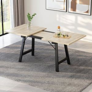 Lemonbest Table à manger extensible Longueur 140-180cm Support en alliage haute- résistance 4 à 6 personnes Couleur bois & Noir