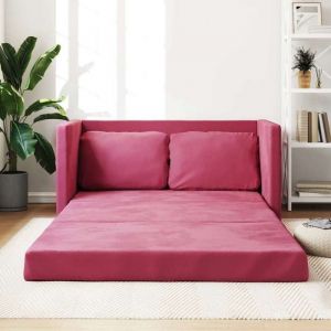 BEWI®Canapé-lit/Sofa Bed - 2 PERSONNES - clic-clac 2 en 1 rouge bordeaux 122x204x55 cm velours &FR55518