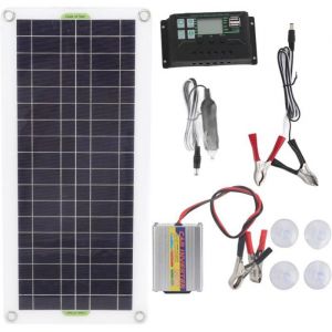 Panneau de charge solaire 12V &agrave; 220V 30W onduleur solaire 220W Kit de chargeur de batterie pour Camping randonn&eacute;e 10A