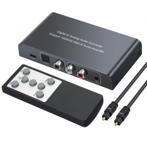 Convertisseur Audio Num&eacute;Rique Analogique avec T&eacute;L&eacute;Commande IR Volume 192 KHz Optique Coaxial Toslink Vers Adaptateur L / R RCa 35