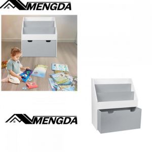Biblioth&egrave;que pour enfants-MENGDA-Biblioth&egrave;que en bois massif-3 niveaux-Avec tiroirs-Rangement multifonctionnel-Grise et blanche