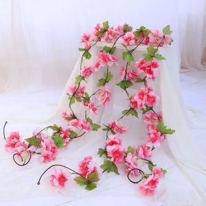 2 Pcs Fleur Artificielle Fleur de Cerisier Suspendu VigneANNEFLY Guirlande Simulation Usine pour Noël Décoration- rose foncé 180cm