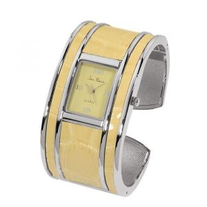 Montre - Femme - Jean Patrick - Cuir - Jaune - Motif - Crocodile - Acier 316L - Bracelet - Rigide - Cadran - Rectangulaire