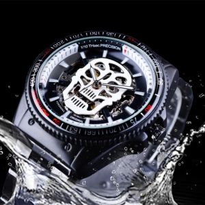 SHARPHY Montre Automatique Homme de marque 2019 m&eacute;canique bracelet Squelette skeleton date &eacute;tanche noir  Top qualit&eacute;