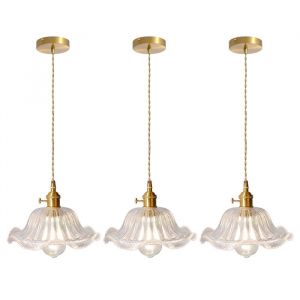 iDEGU 3x Lustre en VerreLampe Suspension Vintage Abat-jour Design Fleur E27 Lampe de Plafond Industriel Style Retro pour Salon