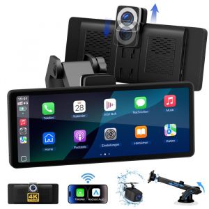 CkeyiN-Écran Voiture 10.26 HD CarPlay/Android Auto Sans Fil DVR de Voiture Double Caméra 4K/1080P GPS Temps Réel Commande Siri