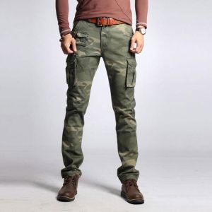 Pantalon Cargo Militaire Homme Camouflage Multi-Poches Slim Fit Pantalon Travail Exterieur En Coton Confortable - Vert Camouflage