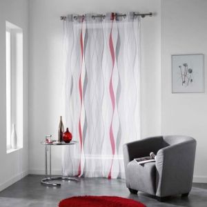 Rideau Voilage Imprimé Ondulys - Paris Prix - 140x240cm - Rouge - Polyester - Œillets