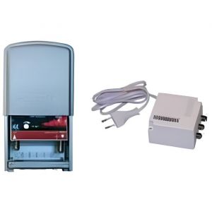 Kit amplificateur de mât TNT UHF 40 dB réglable filtré 4G + alimentation 2 sorties TV