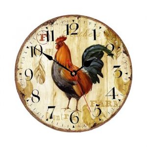 Horloge Murale de Cuisine 10 Pouces Coq Rustique Horloge Murale Silencieuse Sans -Tac Horloge Murale Ronde à Quartz à