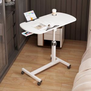 Table de lit Table Support Table Ordinateur Portableavec Petit Tiroir60x40x59-89cm Blanc Roulettes Pivotantes Hauteur R&eacute;glable