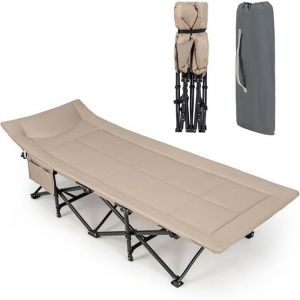 GOPLUS Lit Pliant à Roulettes 190x685x485CM Charge 204KG-Lit dAppoint avec Matelas en Mousse 10CM-Cadre Fort en Acier Marron
