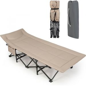 GOPLUS Lit Pliant à Roulettes 190x68,5x48,5CM Charge 204KG-Lit d'Appoint avec Matelas en Mousse 10CM-Cadre Fort en Acier Marron