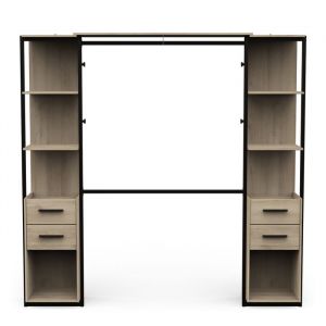 Kit dressing 2 colonnes avec penderie couleur ch&ecirc;ne / noit mat - Largeur 210 x Profondeur 415 x Hauteur 2044 cm