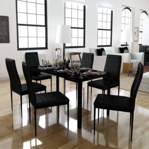 Lot de 6 chaises de salle &agrave; manger SAM - Noires - Chaises pour cuisine/salon - Avec dossier haut confortable