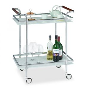 Relaxdays Desserte de Cuisine verre opale 2 étages Table Roulante Chariot de Service roulettes 85x66x43 cm argent